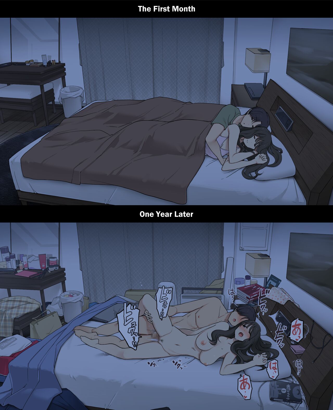 Dousei Seikatsu Ikkagetsume to Ichinen Ato, Asaokite kara Shuushin made no Hikaku - Page 24